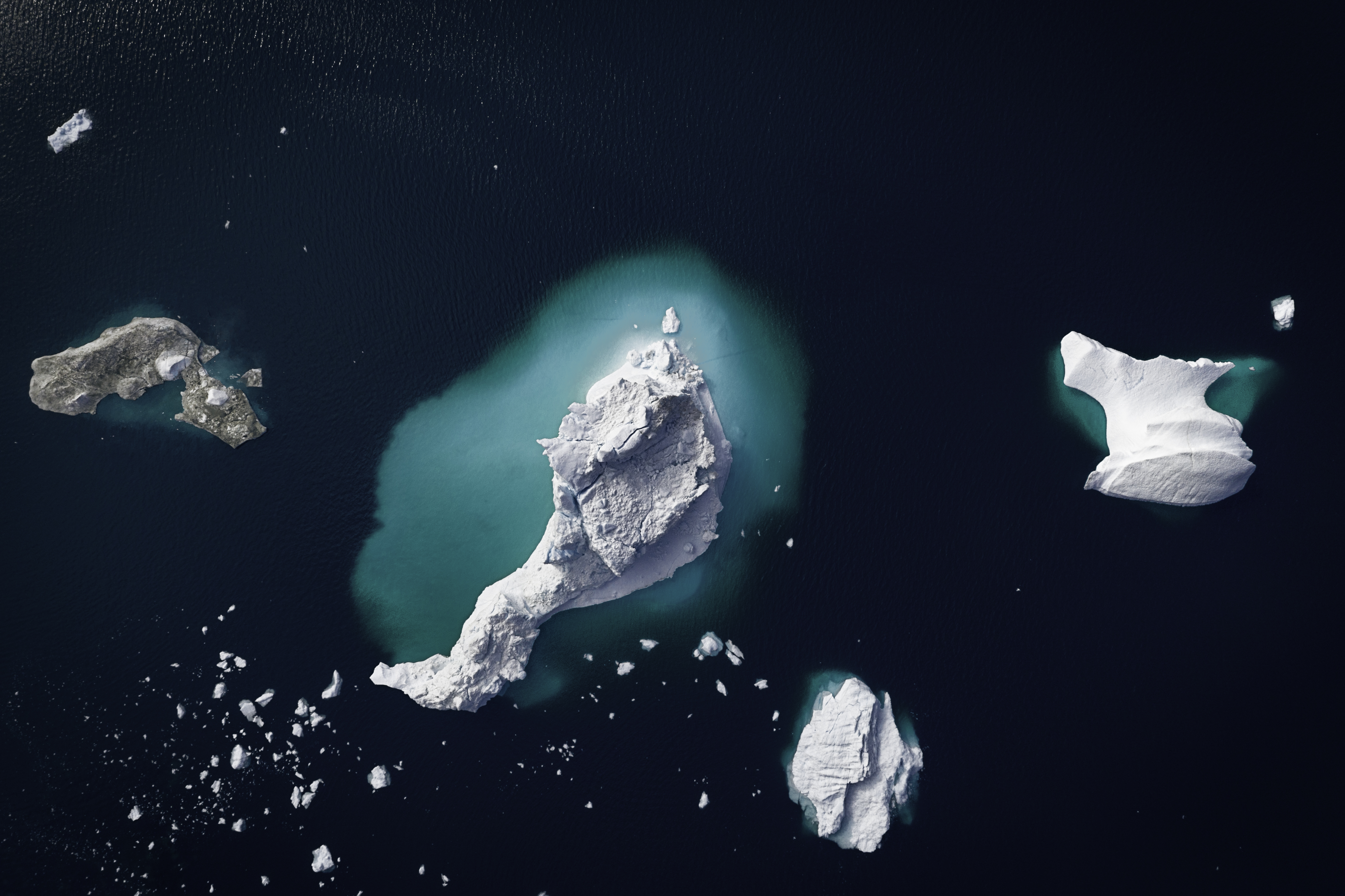 Aerial view of gigantic icebergs